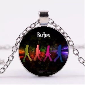 Colorful Beatles Glass & Tibetan Silver Necklace